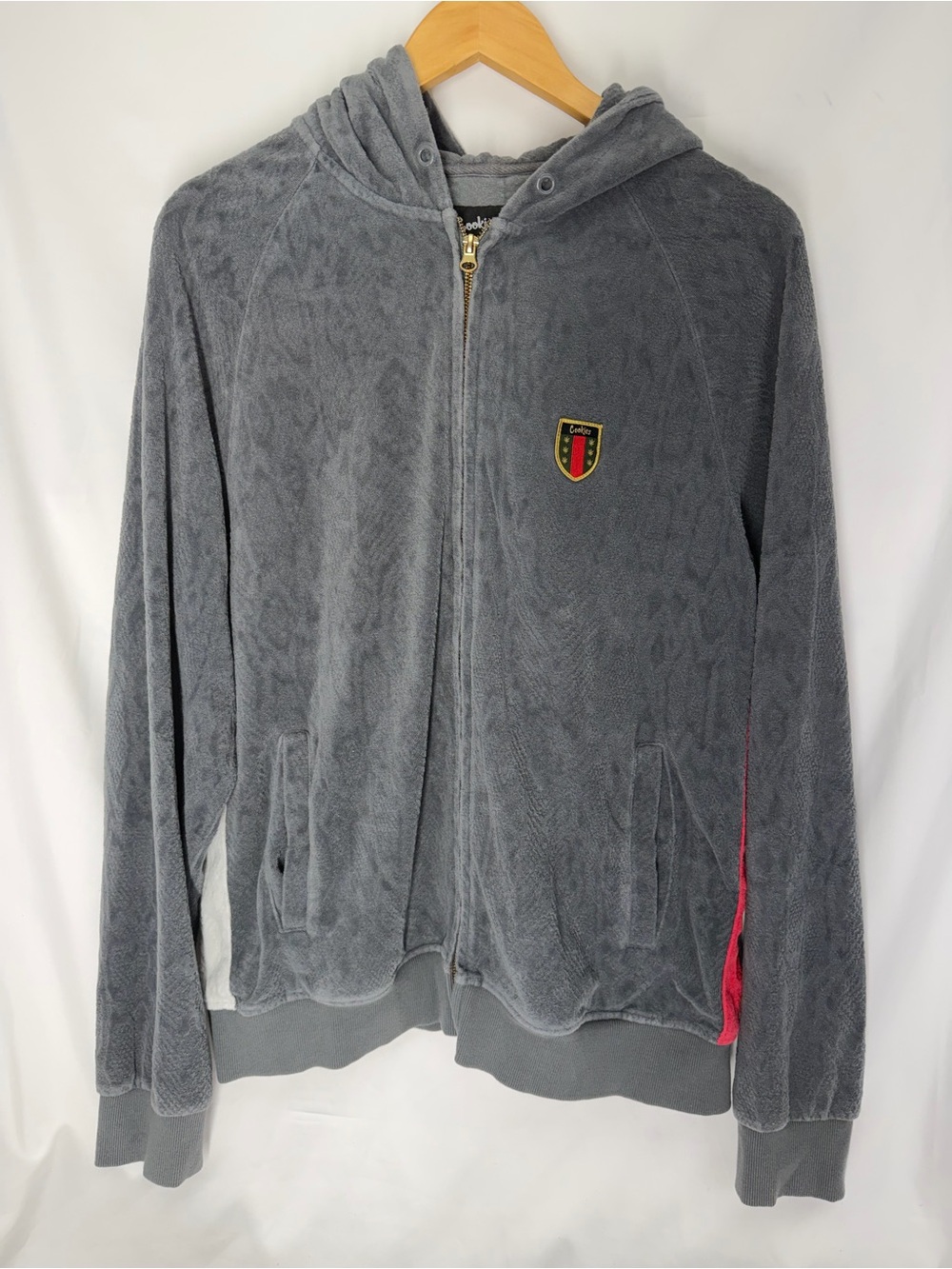 Cookies Men's Grey Hooded Zip Jacket with Crest